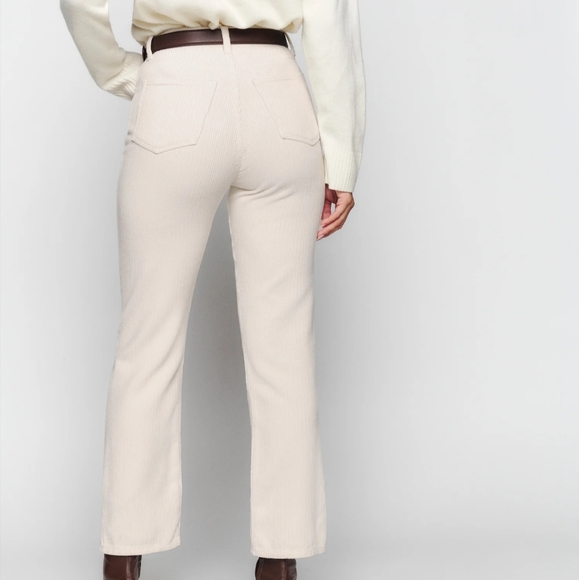 Reformation | Cynthia Button Fly High Rise Straight Corduroy Pants | White - Picture 3 of 10